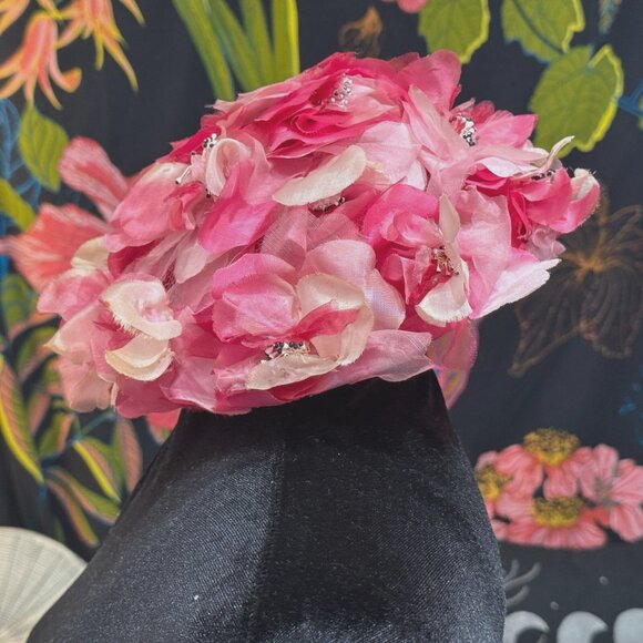 Vintage 1950\'s Pink Floral Pillbox Millinery Hat with Union Label main image 16